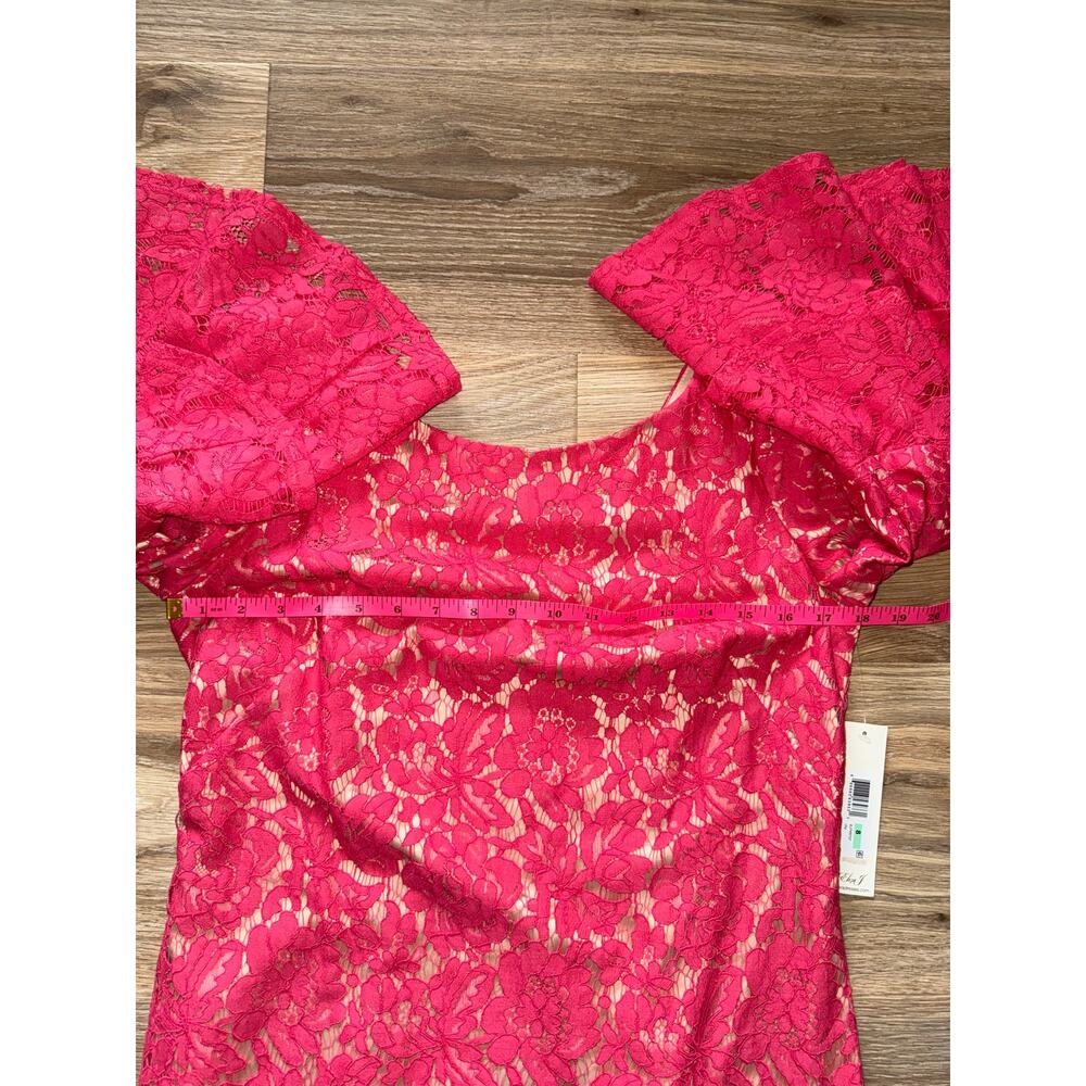 ELIZA J Coral Lace Overlay Bell Sleeve Dress - size 8 - OE - Picture 7 of 12